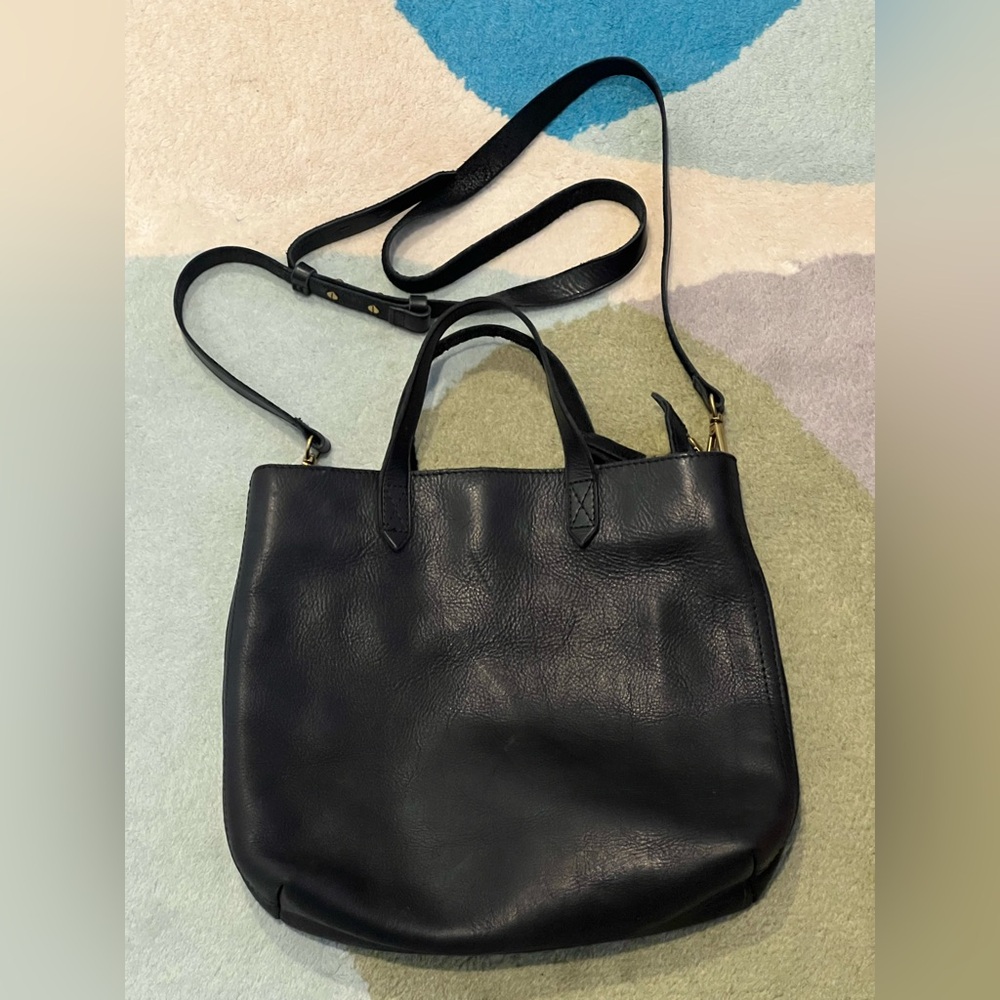 Madewell Small Transport Tote Crossbody Bag Zip Top Black Leather